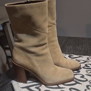 Franco Sarto Beige Suede Heeled Boots